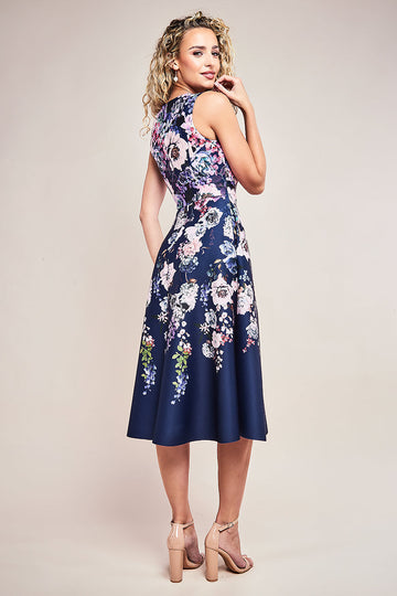 Scuba Foam Floral Midi Dress Goddiva